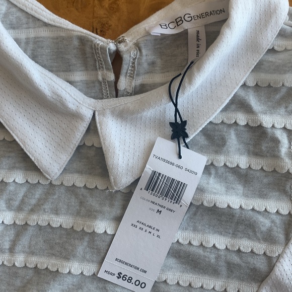 BCBG Grey Striped Collared Sleeveless Crop Top Size Medium - Picture 2 of 7